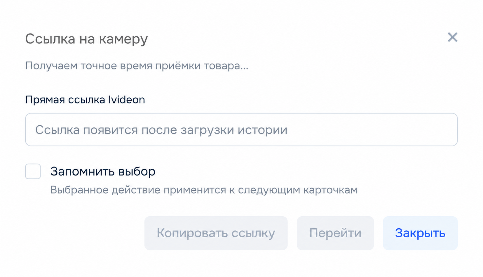 Окно ссылки на камеру